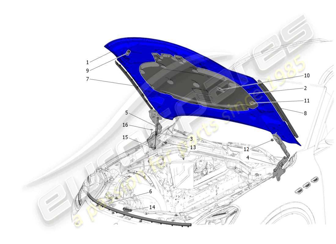 maserati grecale gt (2023) front lid parts diagram