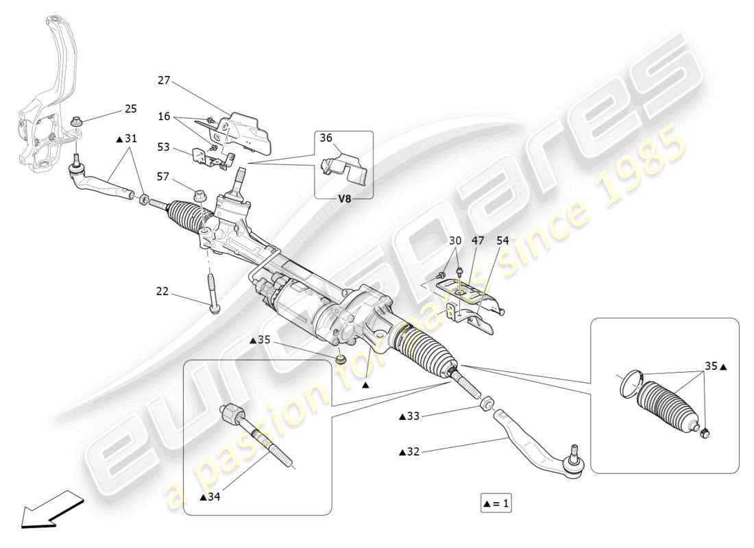 maserati ghibli fragment (2022) complete steering rack unit part diagram