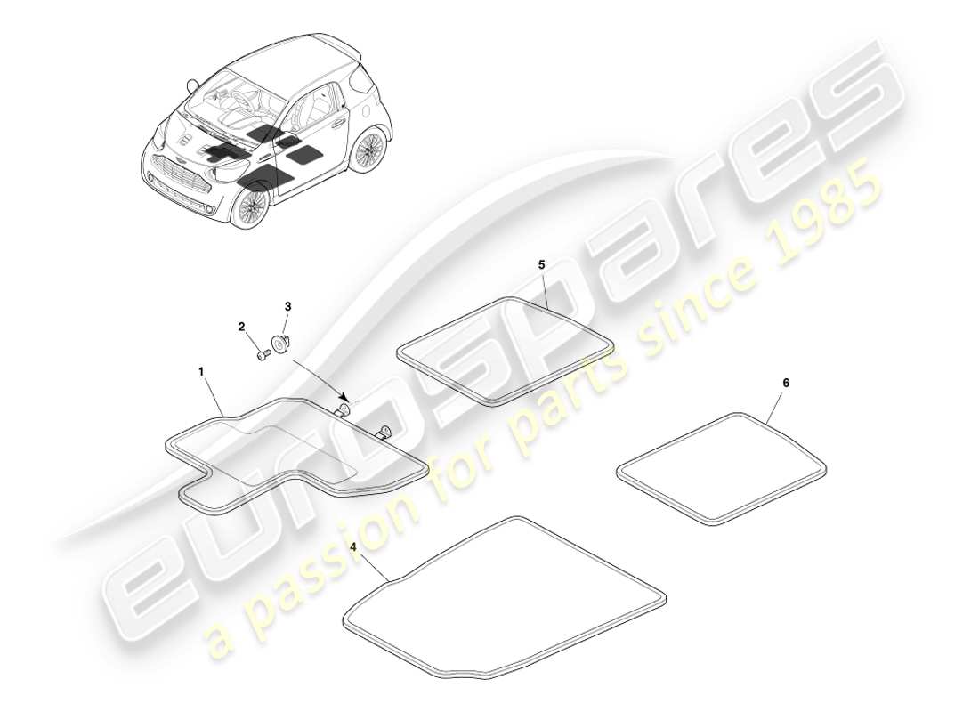 aston martin cygnet (2012) floor mats parts diagram