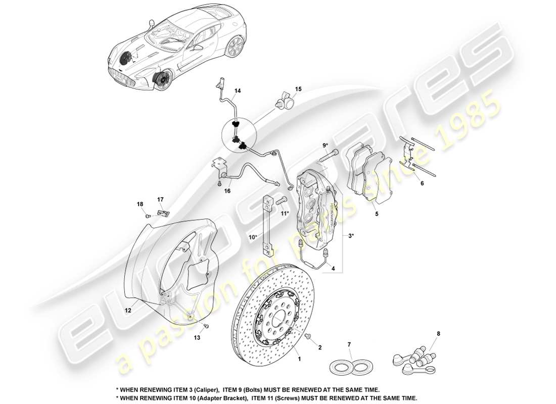 aston martin one-77 (2011) front brake system part diagram