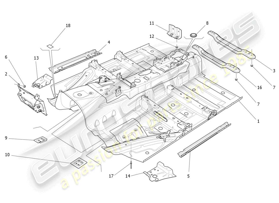 maserati ghibli fragment (2022) central structural frames and sheet panels part diagram