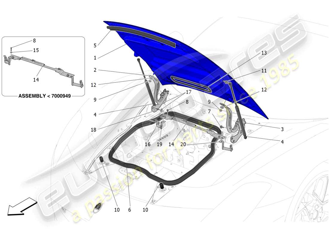 maserati mc20 (2022) front lid parts diagram