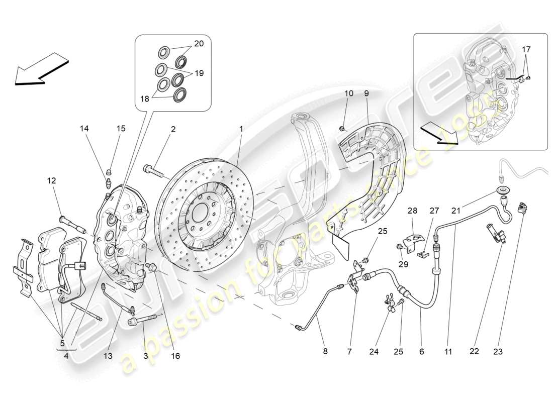 maserati levante zenga (2020) braking devices on front wheels part diagram