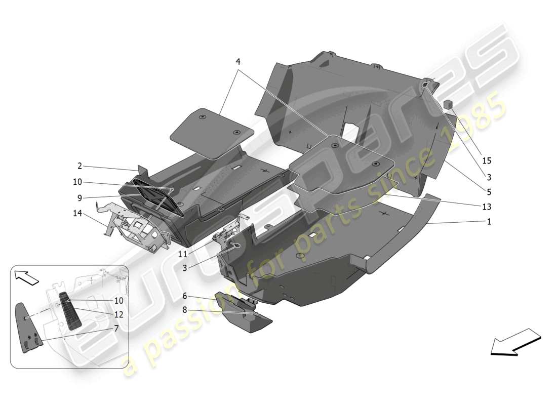 maserati mc20 (2022) passenger compartment mats parts diagram