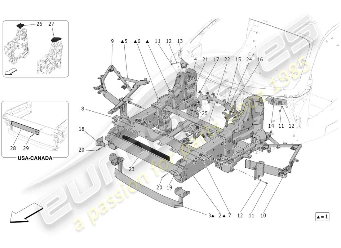 maserati mc20 (2022) front chassis parts diagram