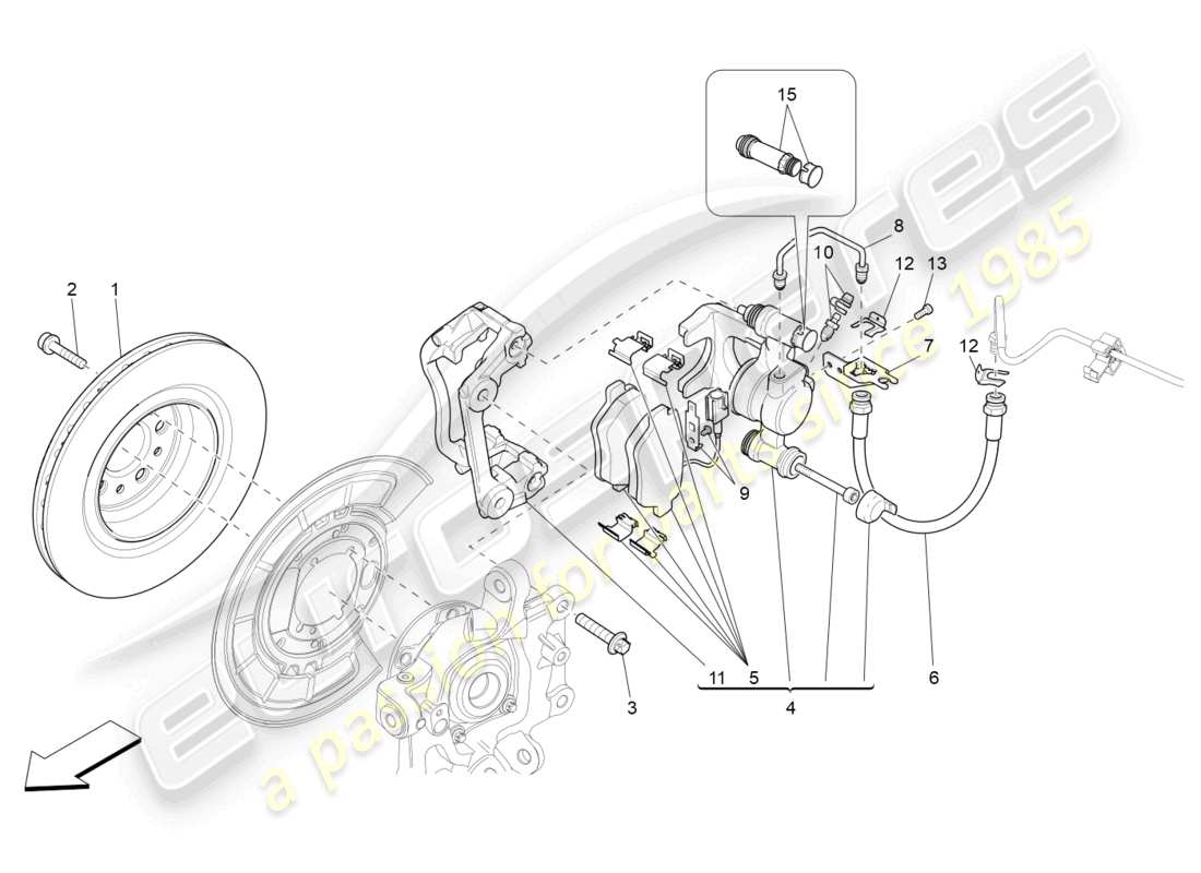 maserati ghibli (2014) braking devices on rear wheels part diagram