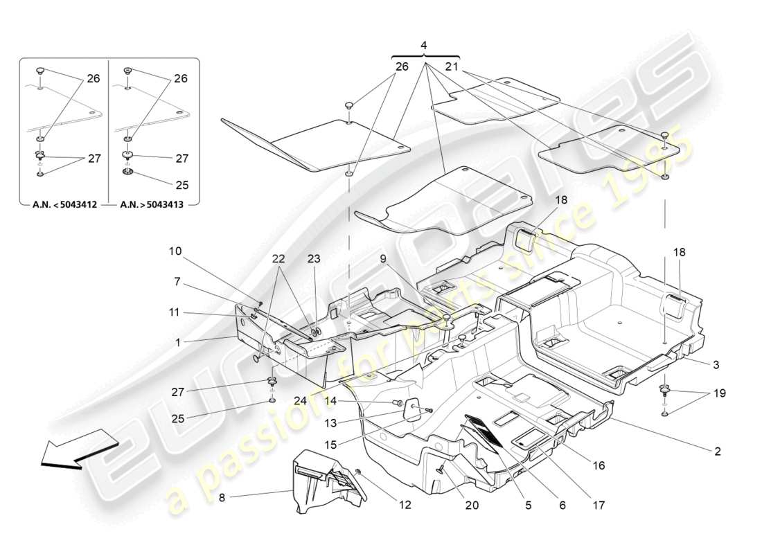 maserati ghibli (2018) passenger compartment mats part diagram