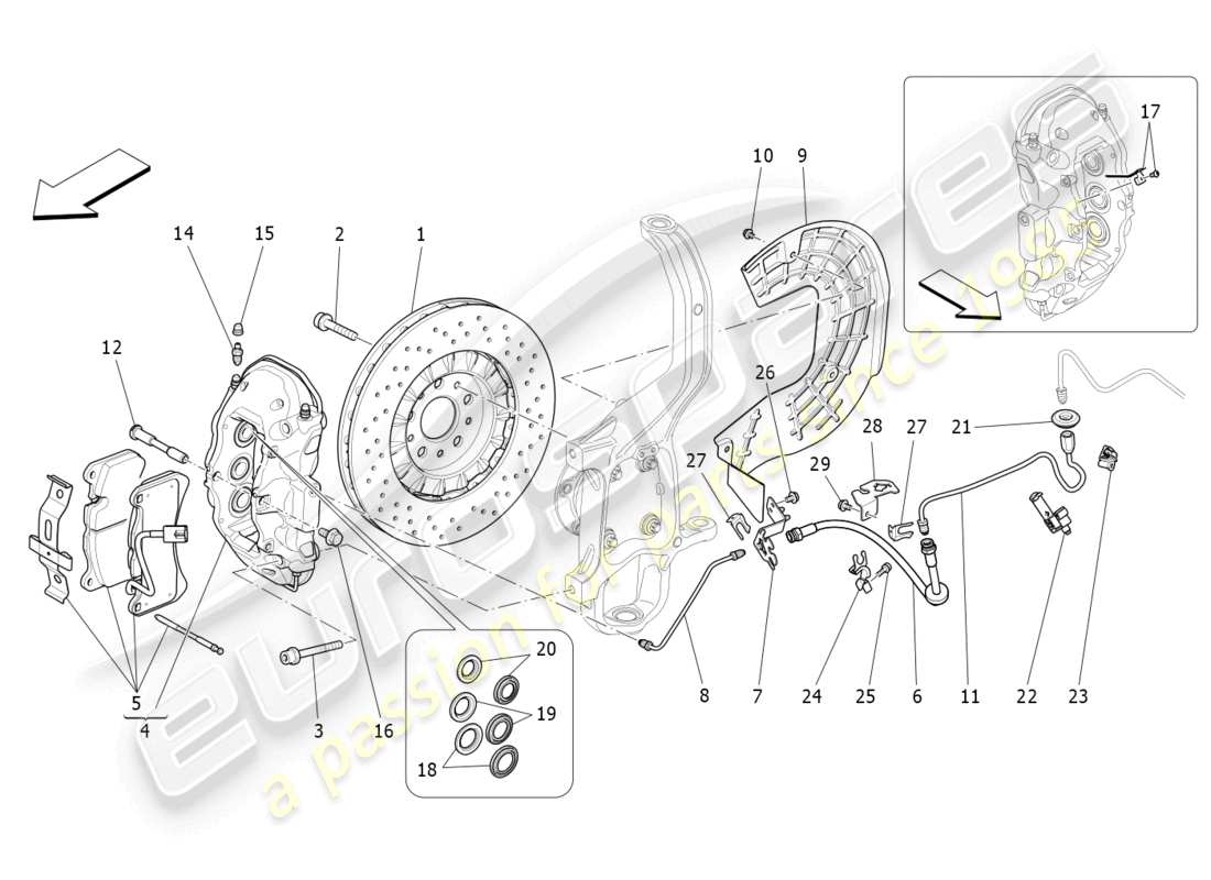 maserati ghibli fragment (2022) braking devices on front wheels parts diagram