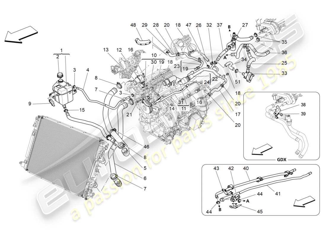 maserati qtp 3.0 tds v6 275hp (2015) cooling system: nourice and lines parts diagram