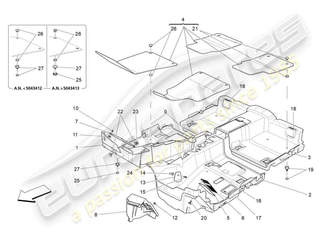 maserati ghibli fragment (2022) passenger compartment mats parts diagram