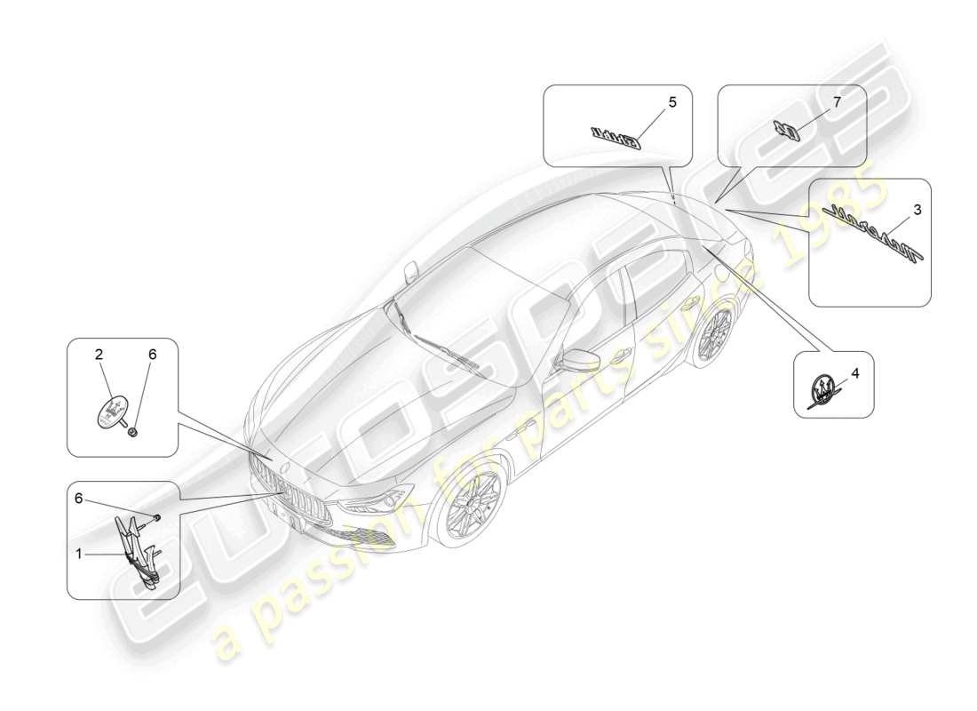 maserati ghibli (2016) trims, brands and symbols parts diagram