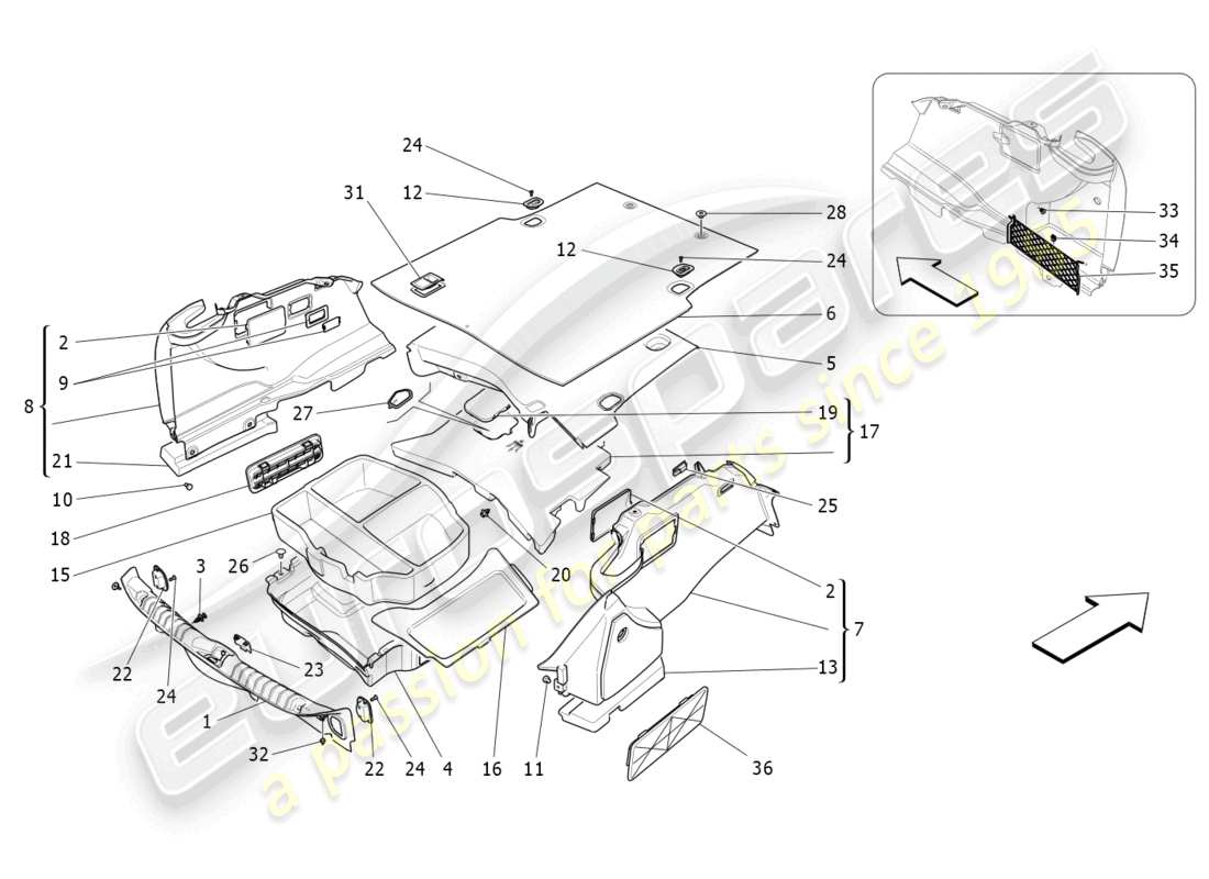 maserati ghibli (2016) luggage compartment mats parts diagram