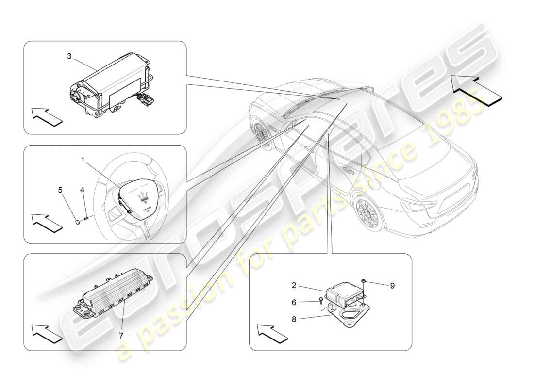 maserati ghibli fragment (2022) front airbag system parts diagram