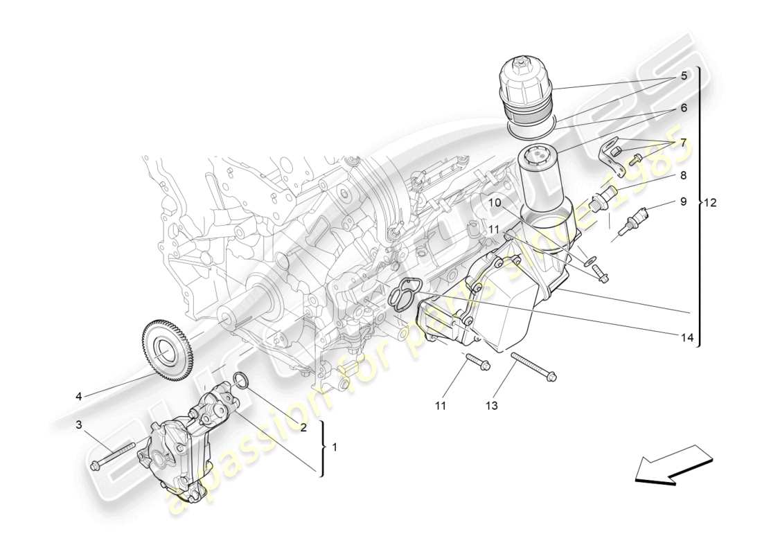 maserati ghibli (2018) lubrication system: pump and filter part diagram