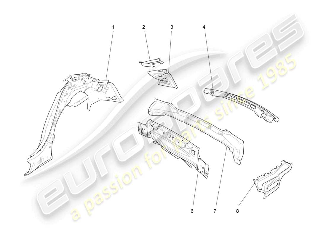 maserati ghibli (2014) bodywork and rear outer trim panels parts diagram