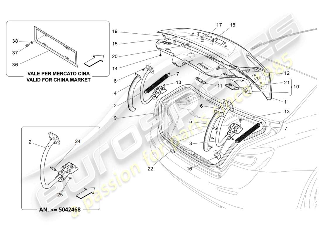 maserati ghibli (2014) rear lid parts diagram