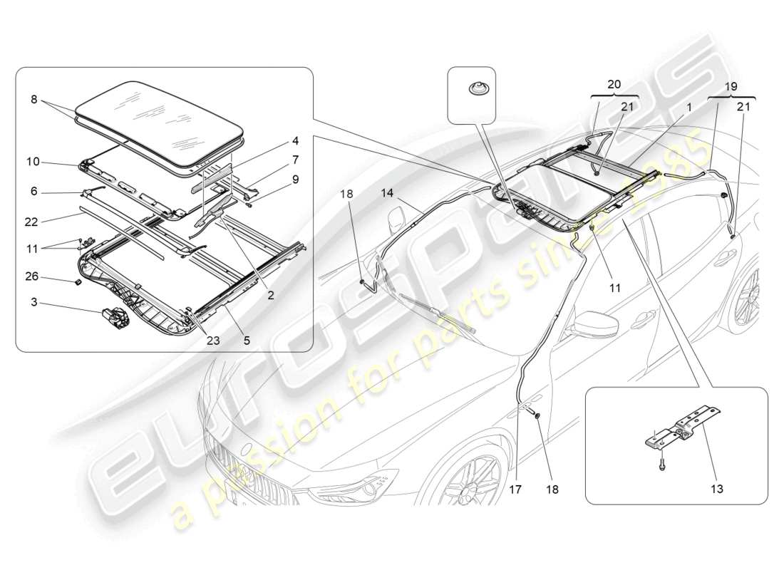 maserati ghibli (2016) sunroof parts diagram