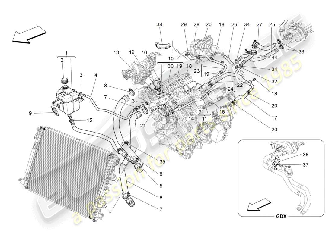 maserati ghibli (2016) cooling system: nourice and lines parts diagram