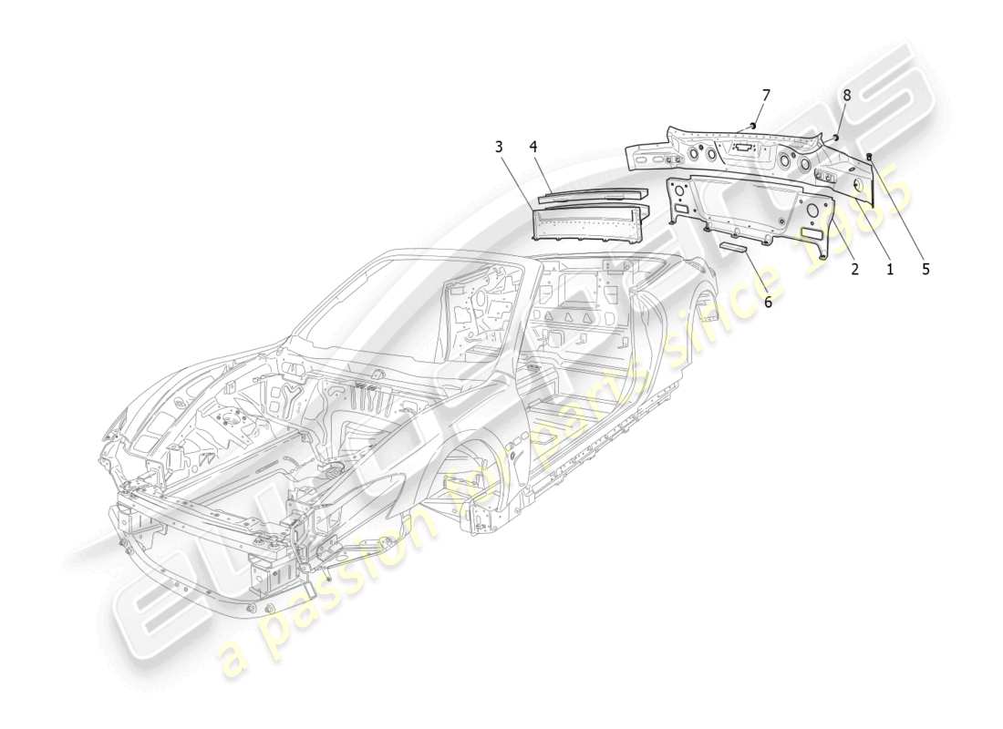 maserati grancabrio mc (2013) bodywork and rear outer trim panels parts diagram