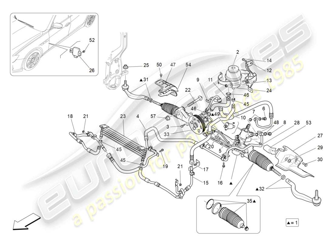 maserati ghibli (2016) complete steering rack unit parts diagram