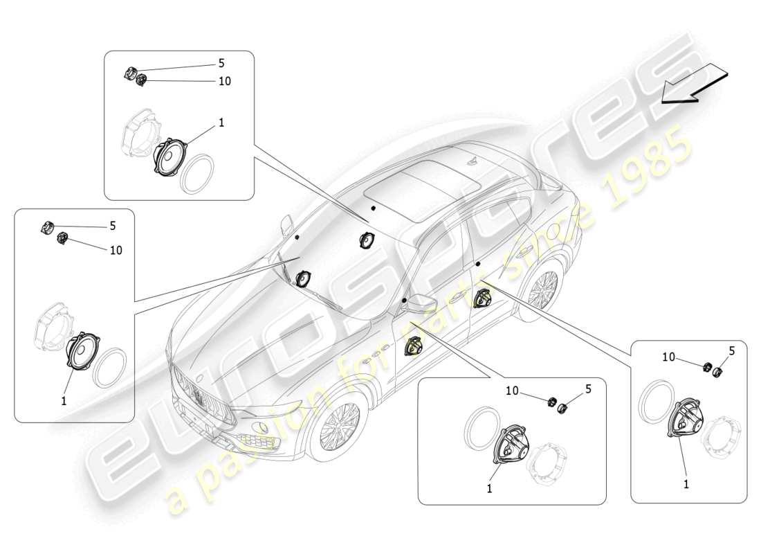 maserati levante (2019) sound diffusion system parts diagram