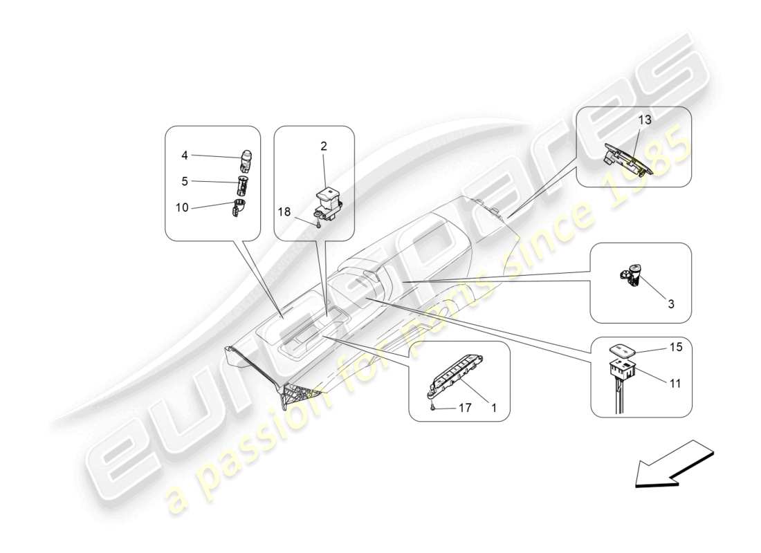 maserati ghibli (2016) centre console devices parts diagram