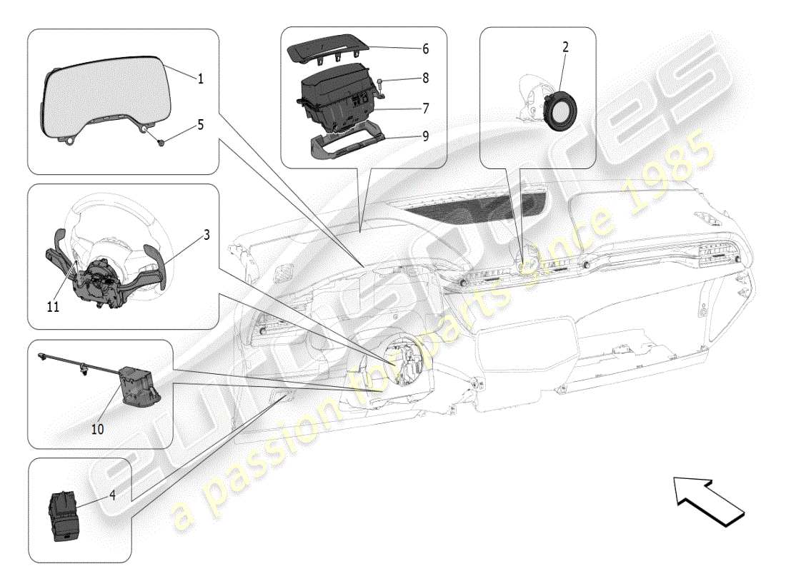 maserati grecale modena (2023) dashboard devices part diagram