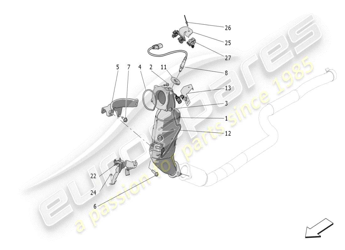 maserati grecale modena (2023) pre-catalytic converters and catalytic converters part diagram