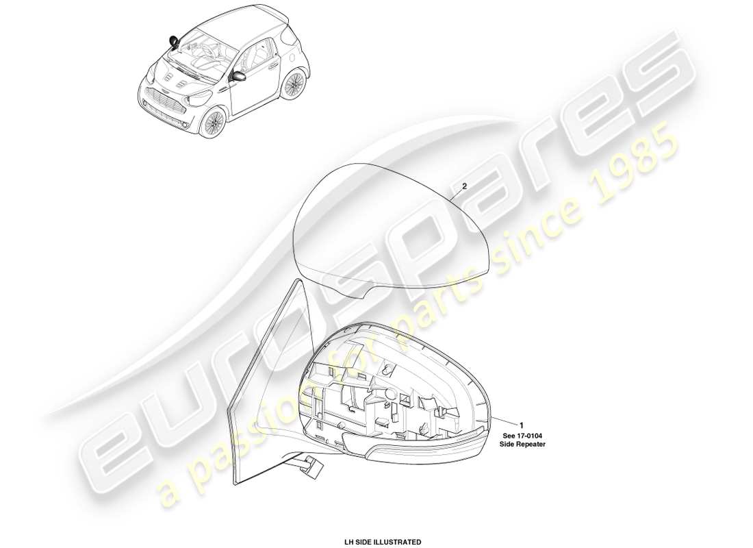 aston martin cygnet (2012) exterior mirror glass parts diagram