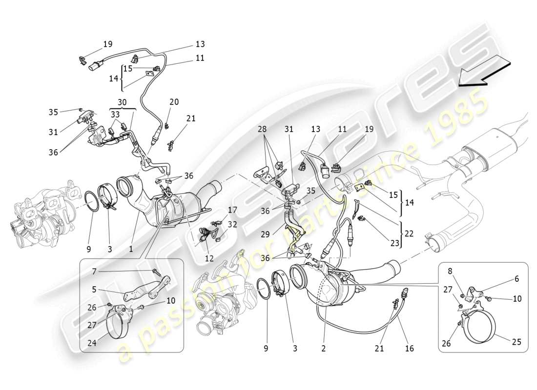 maserati levante (2019) pre-catalytic converters and catalytic converters parts diagram