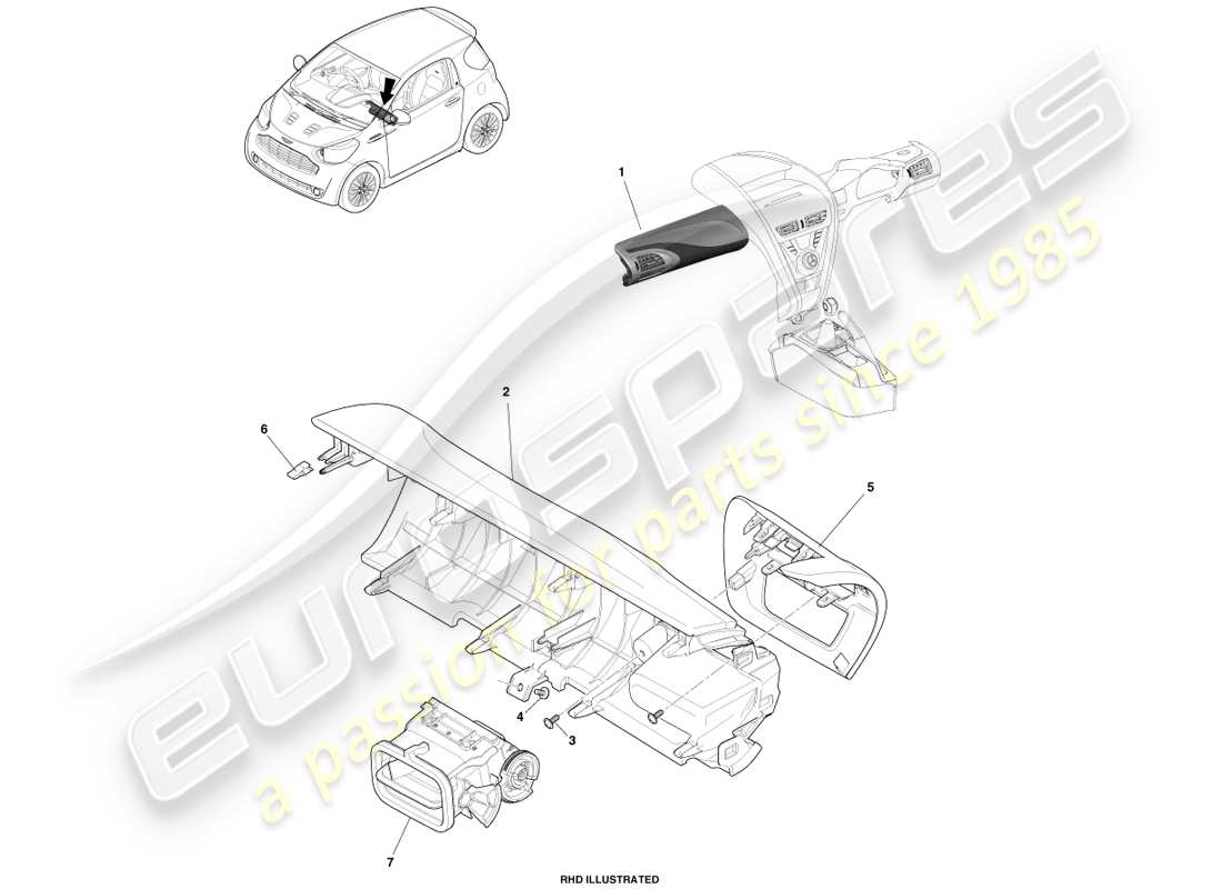 aston martin cygnet (2012) passenger ip parts diagram