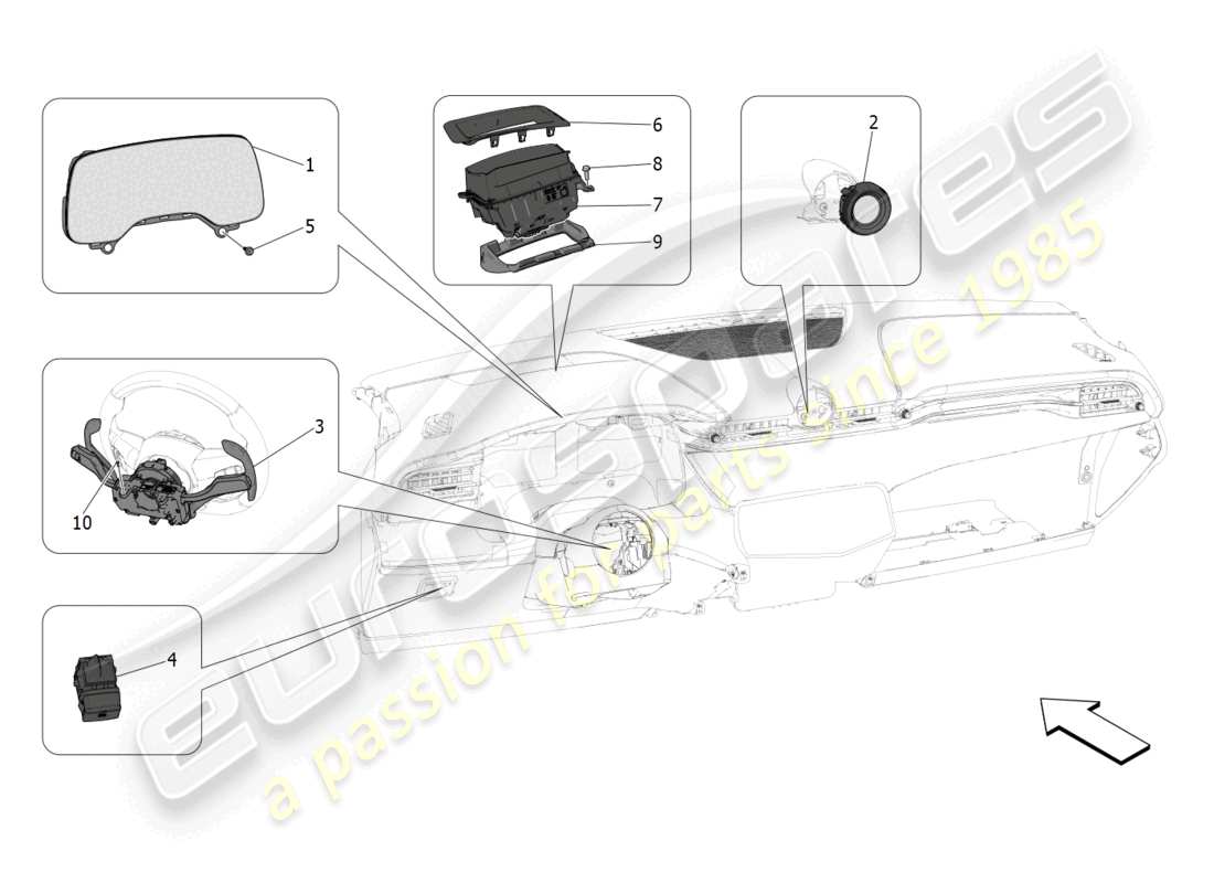 maserati grecale gt (2023) dashboard devices parts diagram