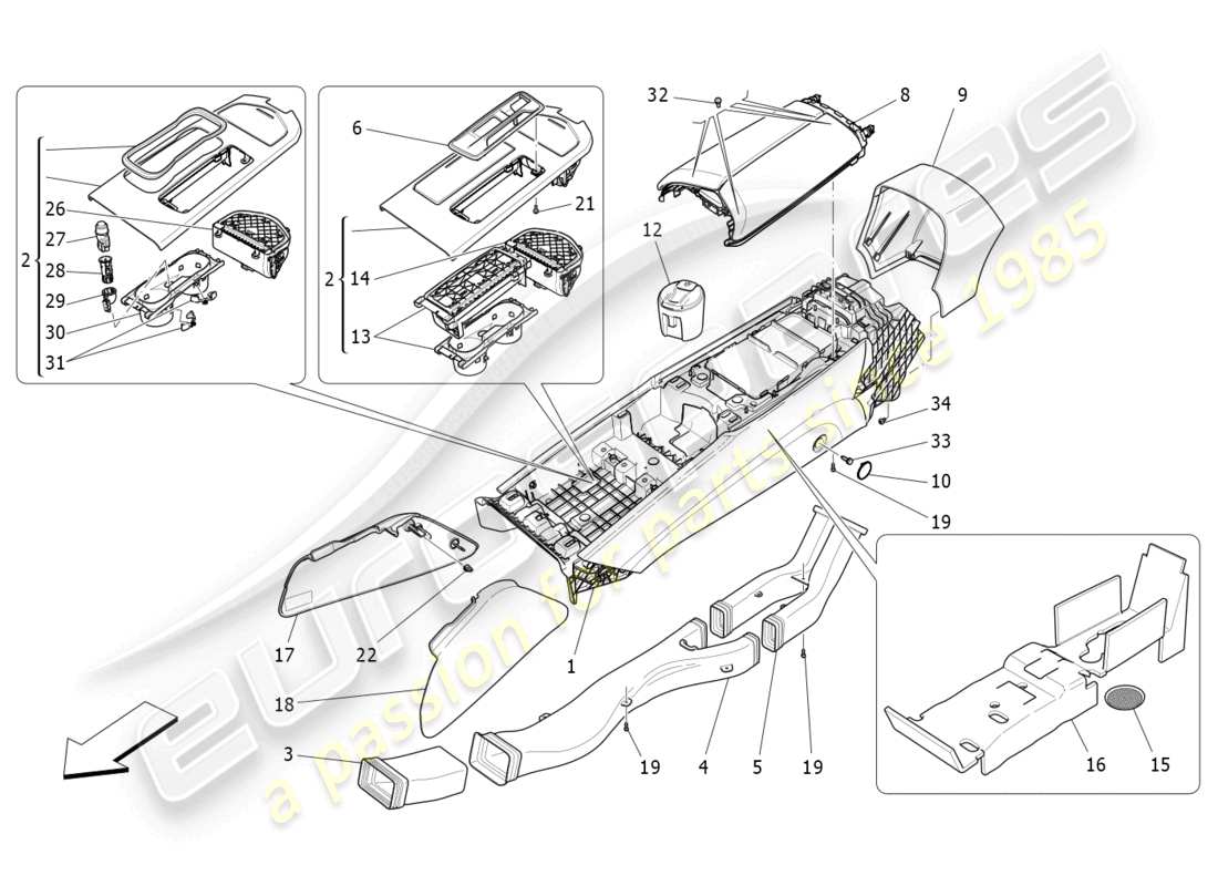 maserati ghibli (2014) accessory console and centre console part diagram