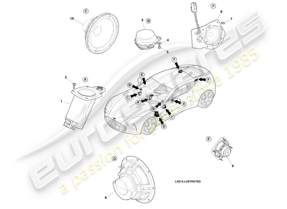 aston martin one-77 (2011) speakers part diagram