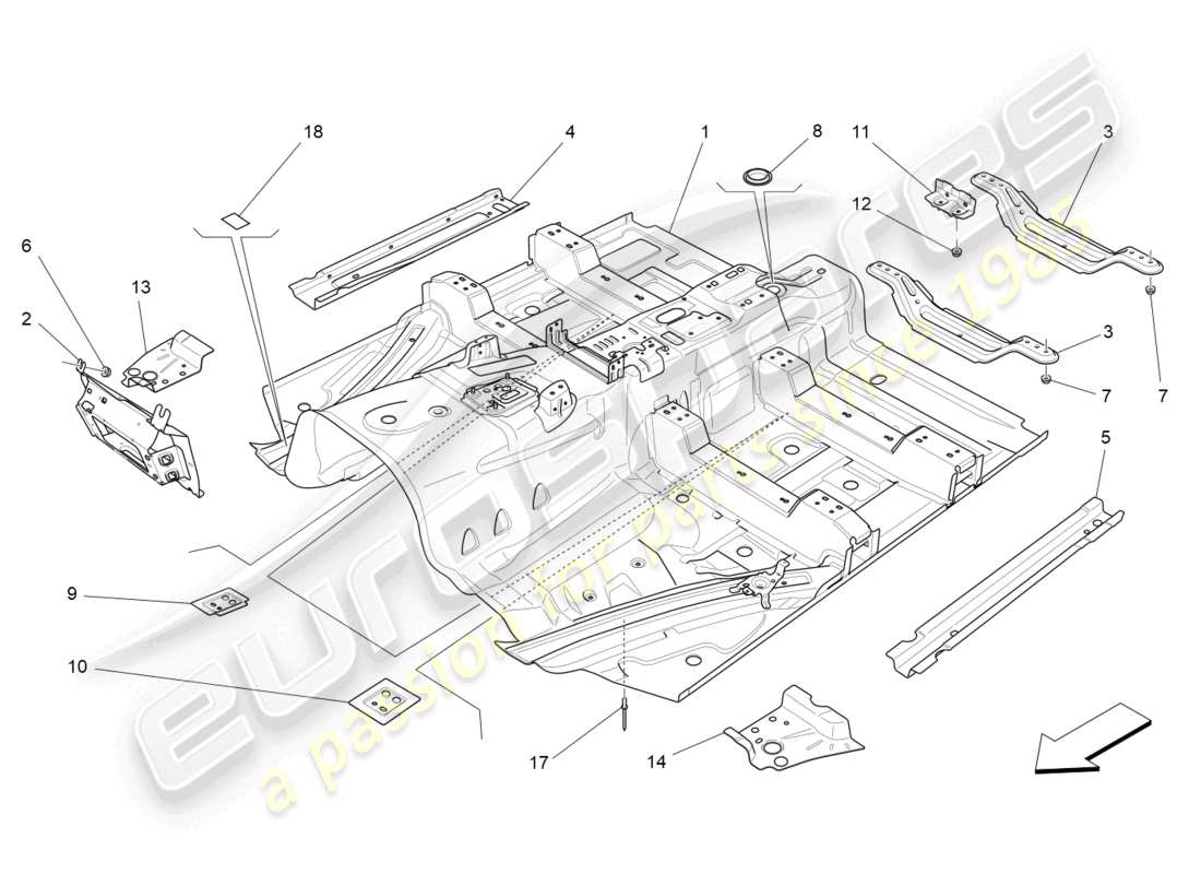 maserati levante (2019) central structural frames and sheet panels parts diagram