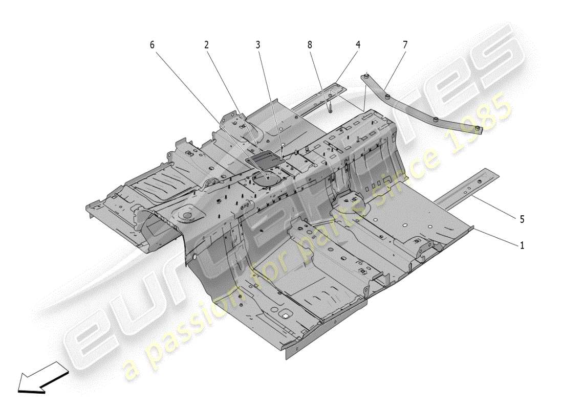 maserati grecale modena (2023) central structural frames and sheet panels part diagram