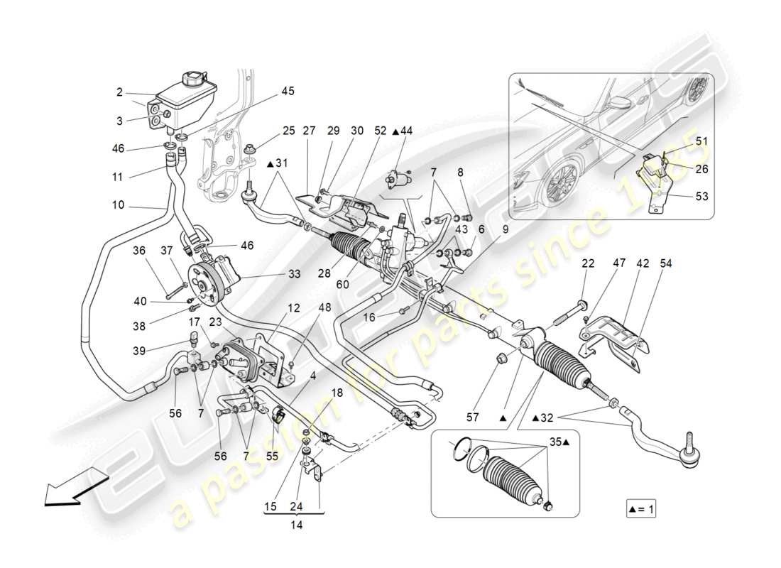 maserati ghibli (2014) complete steering rack unit parts diagram