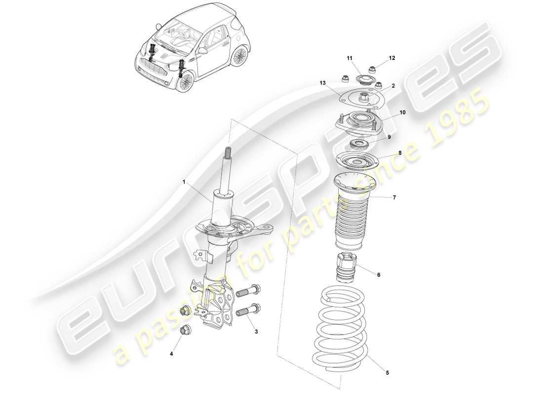 aston martin cygnet (2012) front suspension spring and damper parts diagram