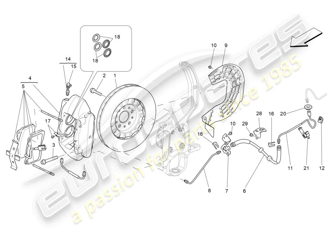 maserati ghibli (2016) braking devices on front wheels parts diagram