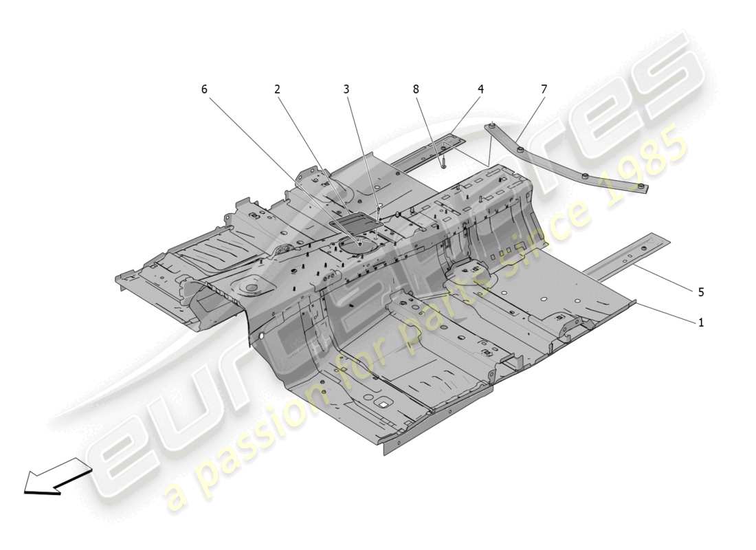 maserati grecale gt (2023) central structural frames and sheet panels parts diagram