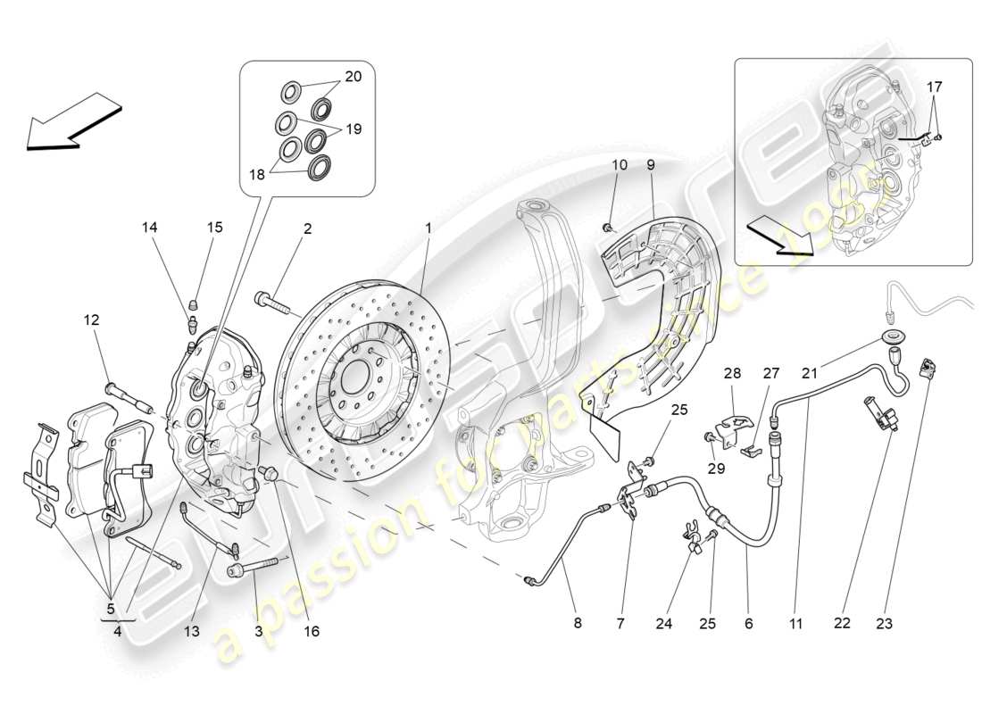 maserati levante (2020) braking devices on front wheels part diagram