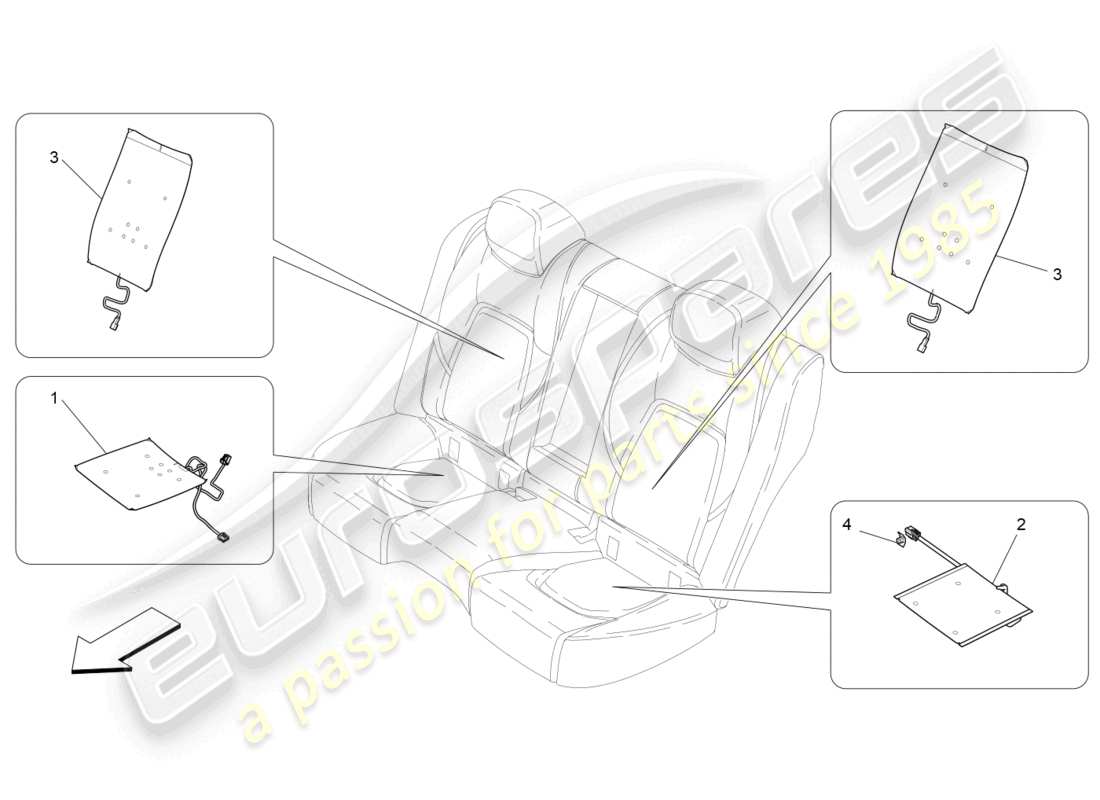 maserati ghibli (2015) rear seats: mechanics and electronics parts diagram