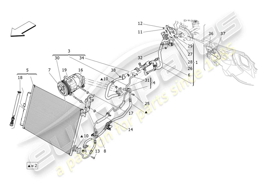maserati levante gt (2022) a/c unit: engine compartment devices part diagram