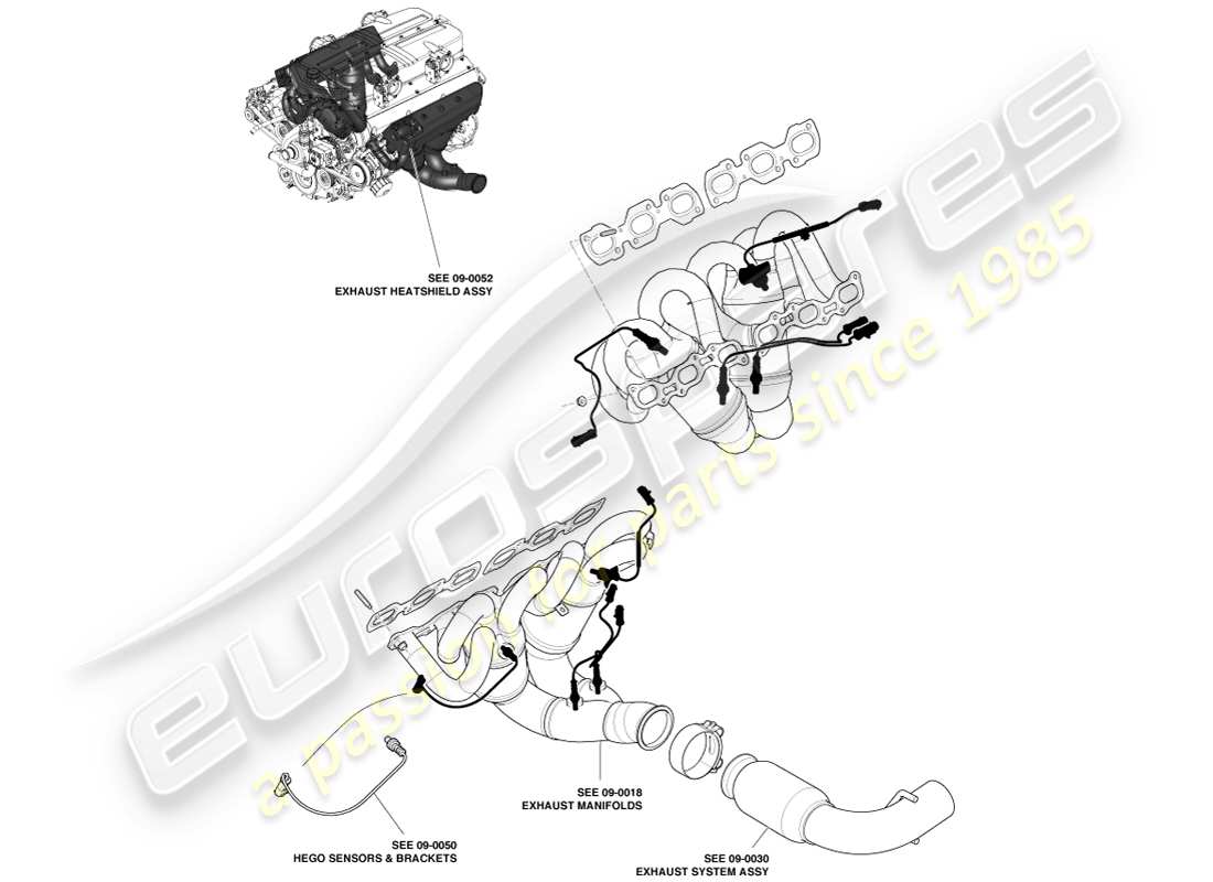 aston martin one-77 (2011) exhaust manifolds parts diagram