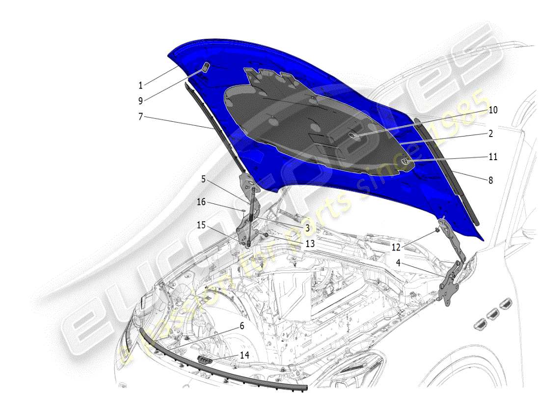 maserati grecale modena (2023) front lid part diagram