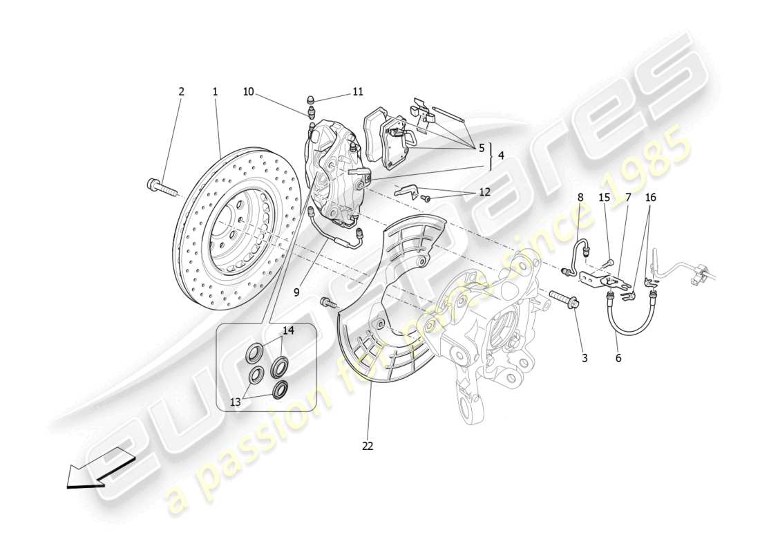 maserati ghibli (2018) braking devices on rear wheels parts diagram