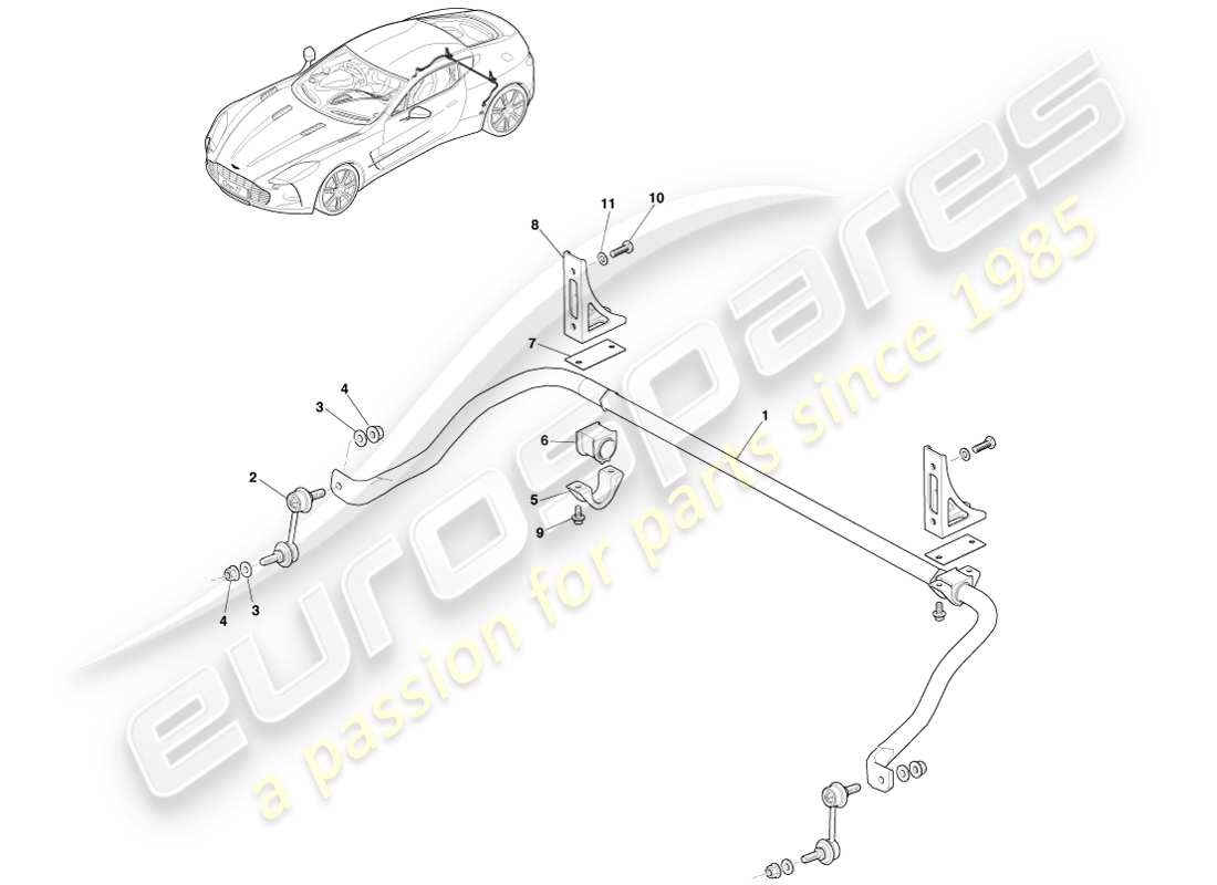 aston martin one-77 (2011) rear stabiliser bar part diagram