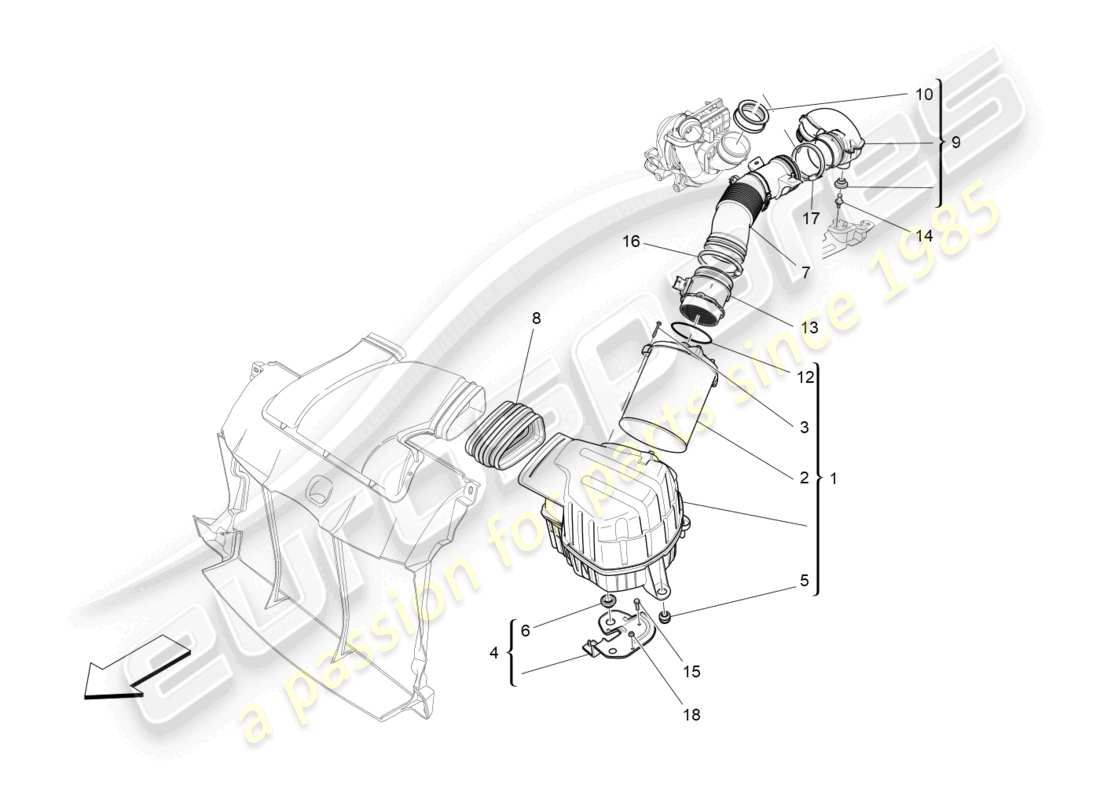 maserati ghibli (2018) air filter, air intake and ducts parts diagram
