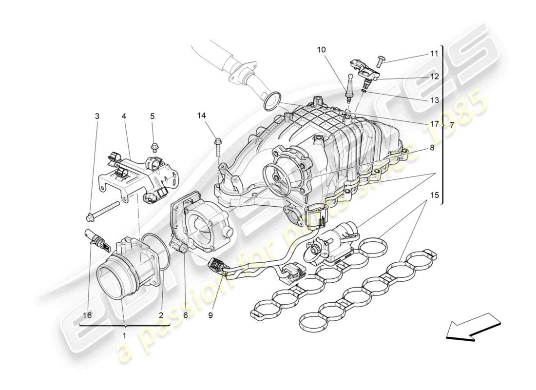 maserati ghibli (2018) intake manifold and throttle body parts diagram