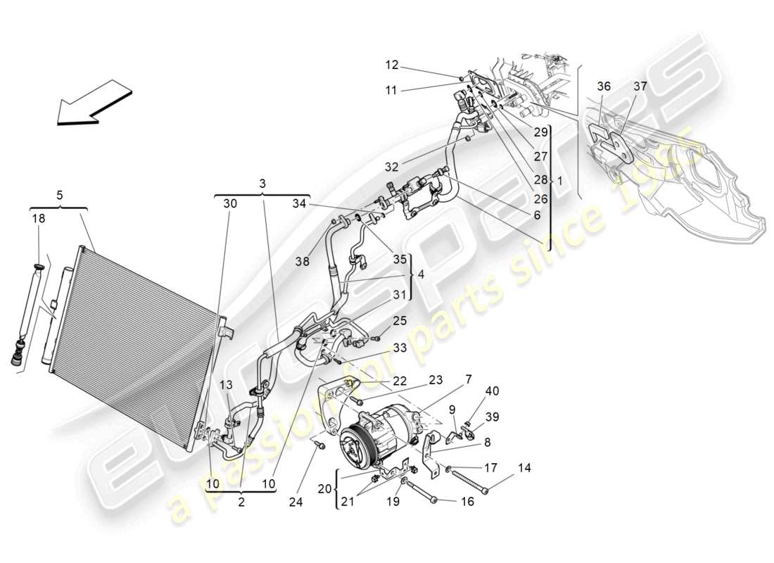 maserati levante gt (2022) a/c unit: engine compartment devices parts diagram